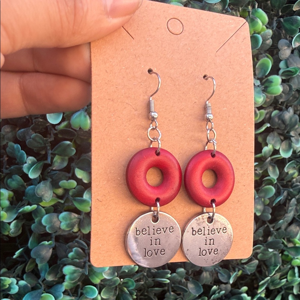 Believe In Love Red Dangle Earrings - Handcrafted